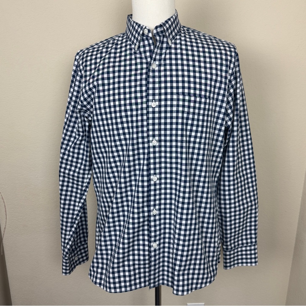 BONOBOS Men’s Plaid Blue and White Check Long Sleeve Button Down | L Slim Fit